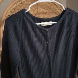 Abercrombie & Fitch Black Ribbed Button-Front Midi Dress